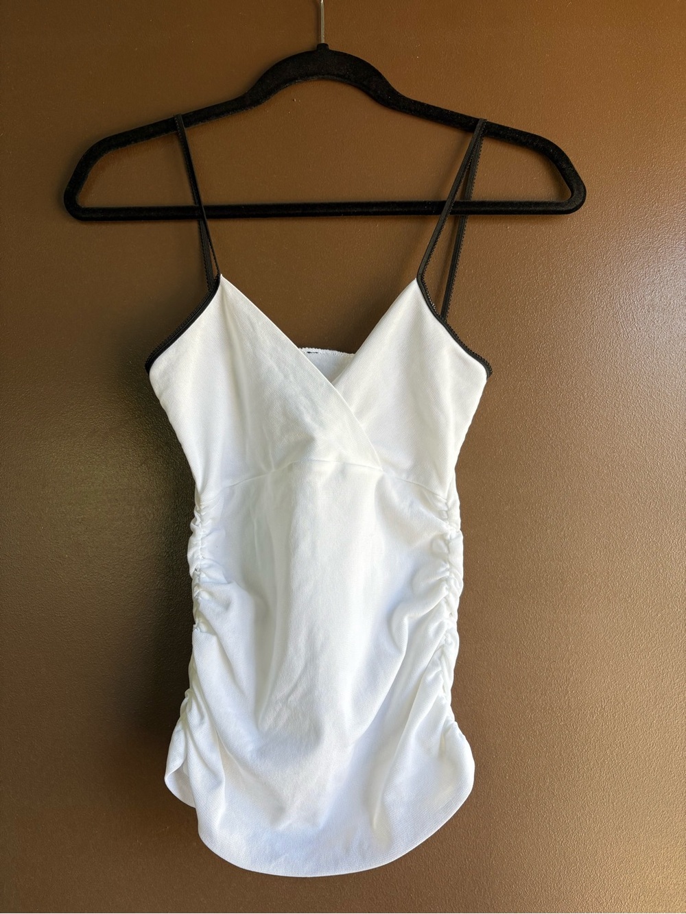 White V-Neck Cami with Black Trim